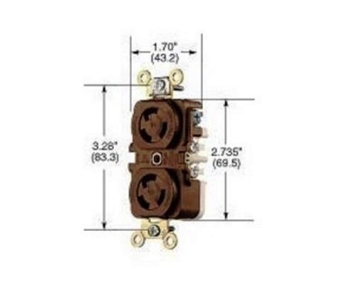 HBL4550 Receptacle twist-lock duplex 2P3W 15A 250V (L6-15R) brown Hubbell