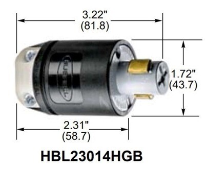 HBL23014HGB Plug hospital HUBBELLLOCK 2P3W 20A 125V (non-nema) black Hubbell