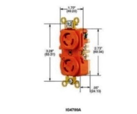 IG4700A Receptacle twist-lock insolate ground 2P3W 15A 125V (L5-15R) duplex orange Hubbell