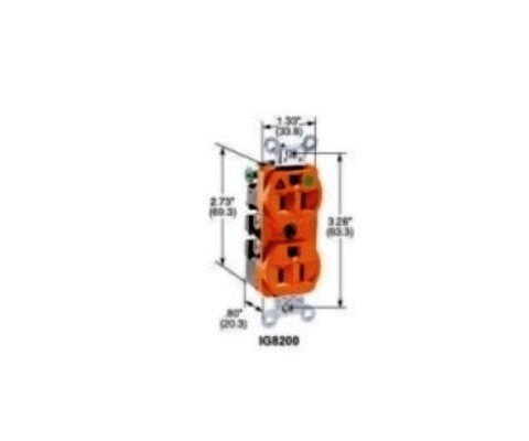 IG8200 Receptacle twist-lock insolate ground 2P3W 15A 125V (5-15R) duplex orange Hubbell