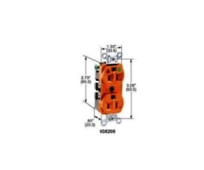 IG8200 Receptacle twist-lock insolate ground 2P3W 15A 125V (5-15R) duplex orange Hubbell