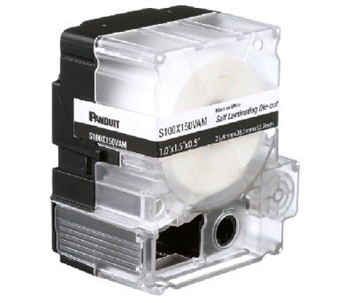S100X150VAM Label cassette MP self-laminating vinyl 1.00&quot;W x 1.50&quot;H (.50&quot; print on area) clear/white Panduit