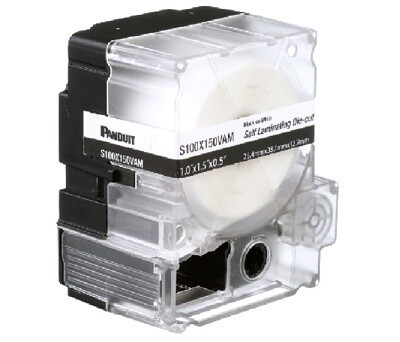 S100X150VAM Label cassette MP self-laminating vinyl 1.00"W x 1.50"H (.50" print on area) clear/white Panduit