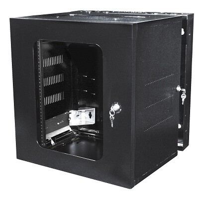 HSQ24 Cabinet wall mount 12U 22.62&quot;W x 20&quot;D x 24&quot;H door window QUADCAB black Hubbell