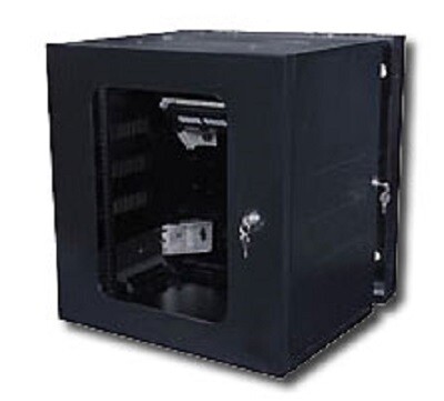 HW24 Cabinet wall mount 12U 24&quot;H door window QUADCAB black Hubbell