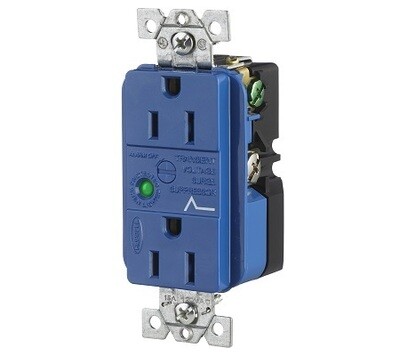 HBL5260SA Receptacle TVSS duplex 2P3W 15A 125V (5-15R) blue Hubbell