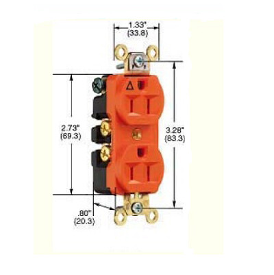 IG15O Receptacle straight blade insolate ground 2P3W 15A 125V (5-15R) duplex orange Hubbell