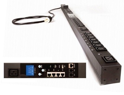 8MV08-BA21C-K1A  PDU Vertical Monitored 30A 208V 4.9kW (input L6-30P) (output C13(21) + C19(3)) (output 208V) 73in (1850mm) Siemon