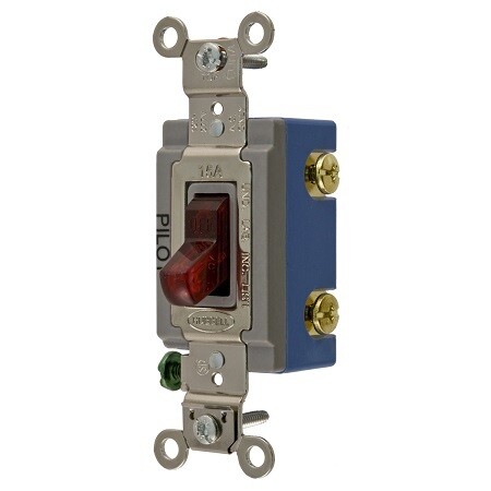 HBL1201PL    Switch single position single pole 15A 120/277V with pilot light red toggle Hubbell