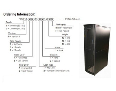 V62B-2AB111-42F Cabinet V600 42U 79.4"H x 23.6"W x 47.2"D (2016Hmm x 600Wmm x 1200Dmm) (2 S-P) (doors(F-V) (S-V) (K-L) (castor N) (black) Siemon V62B-2AB111-42F Cabinet V600 42U 79.4"H x 23.6"W x 47.2"D (2016Hmm x 600Wmm x 1200Dmm) (2 S-P) (doors(F-V) (S-V) (K-L) (castor N) (black) Siemon
