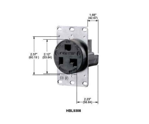 HBL9308 Receptacle straight blade 2P3W 30A 125/250V (5-30R) black Hubbell