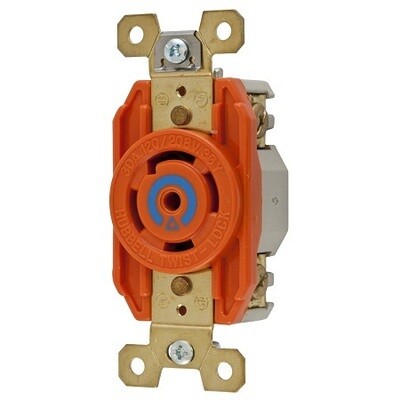IG2810 Receptacle twist-lock insolate ground 4P5W 30A 120/208V (3 phase) (L21-30R) single orange Hubbell