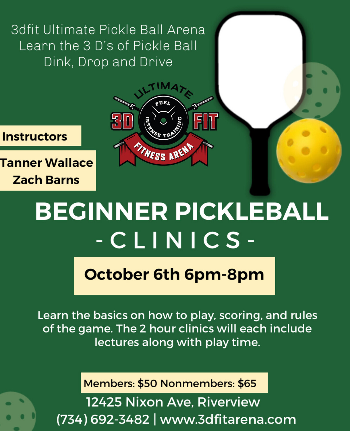 Beginner Pickleball Clinic (Pickleball Membership Required)