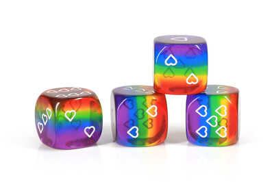Translucent Pack of 6 Rainbow Pride 16mm D6 Heart Dice 