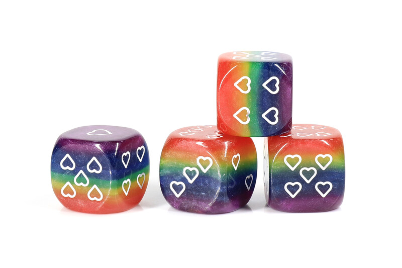 Opaque Pack of 6 Rainbow Pride 16mm D6 Heart Dice 