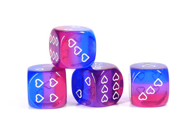 Translucent Pack of 6 Bisexual Pride 16mm D6 Heart Dice