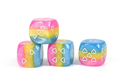 Opaque Pack of 6 Pansexual Pride 16mm D6 Heart Dice 