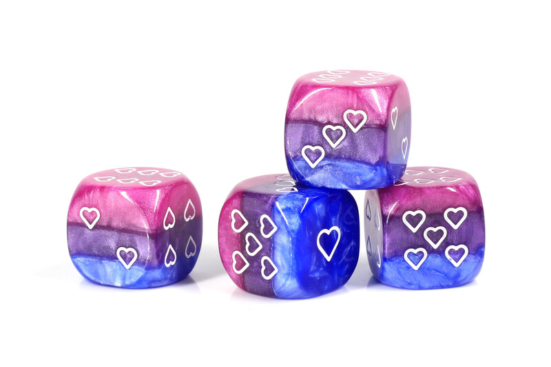 Opaque Pack of 6 Bisexual Pride 16mm D6 Heart Dice 