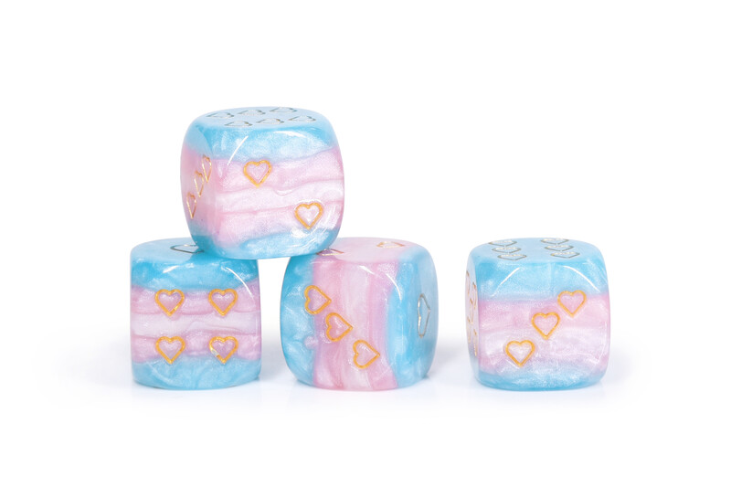 Opaque Pack of 6 Transgender Pride 16mm D6 Heart Dice 