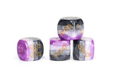 Opaque Pack of 6 Asexual Pride 16mm D6 Heart Dice 
