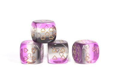 Translucent Pack of 6 Asexual Pride 16mm D6 Heart Dice 