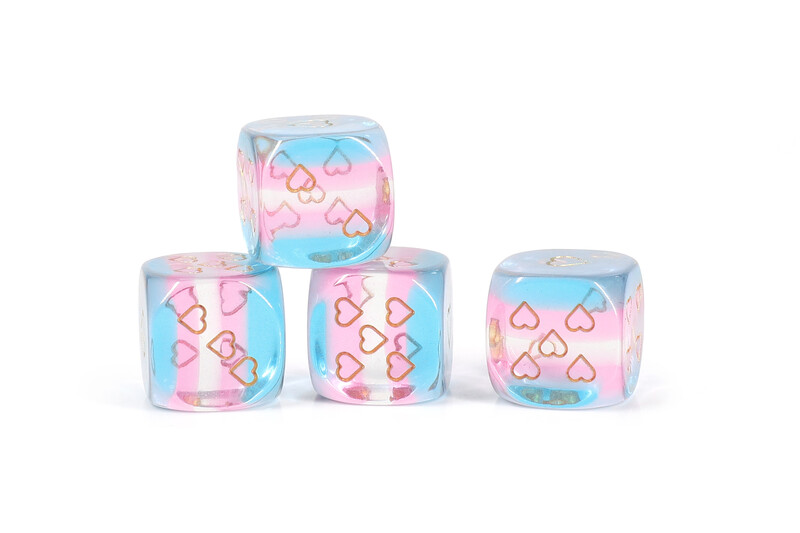 Translucent Pack of 6 Transgender Pride 16mm D6 Heart Dice 