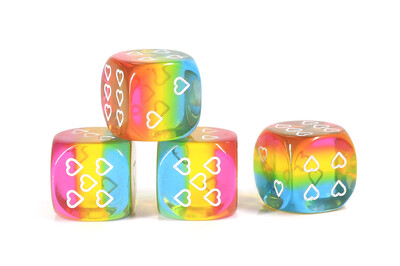 Translucent Pack of 6 Pansexual Pride 16mm D6 Heart Dice 
