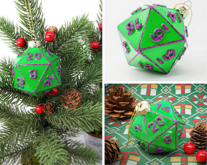 Green &amp; Purple D20 Ornament
