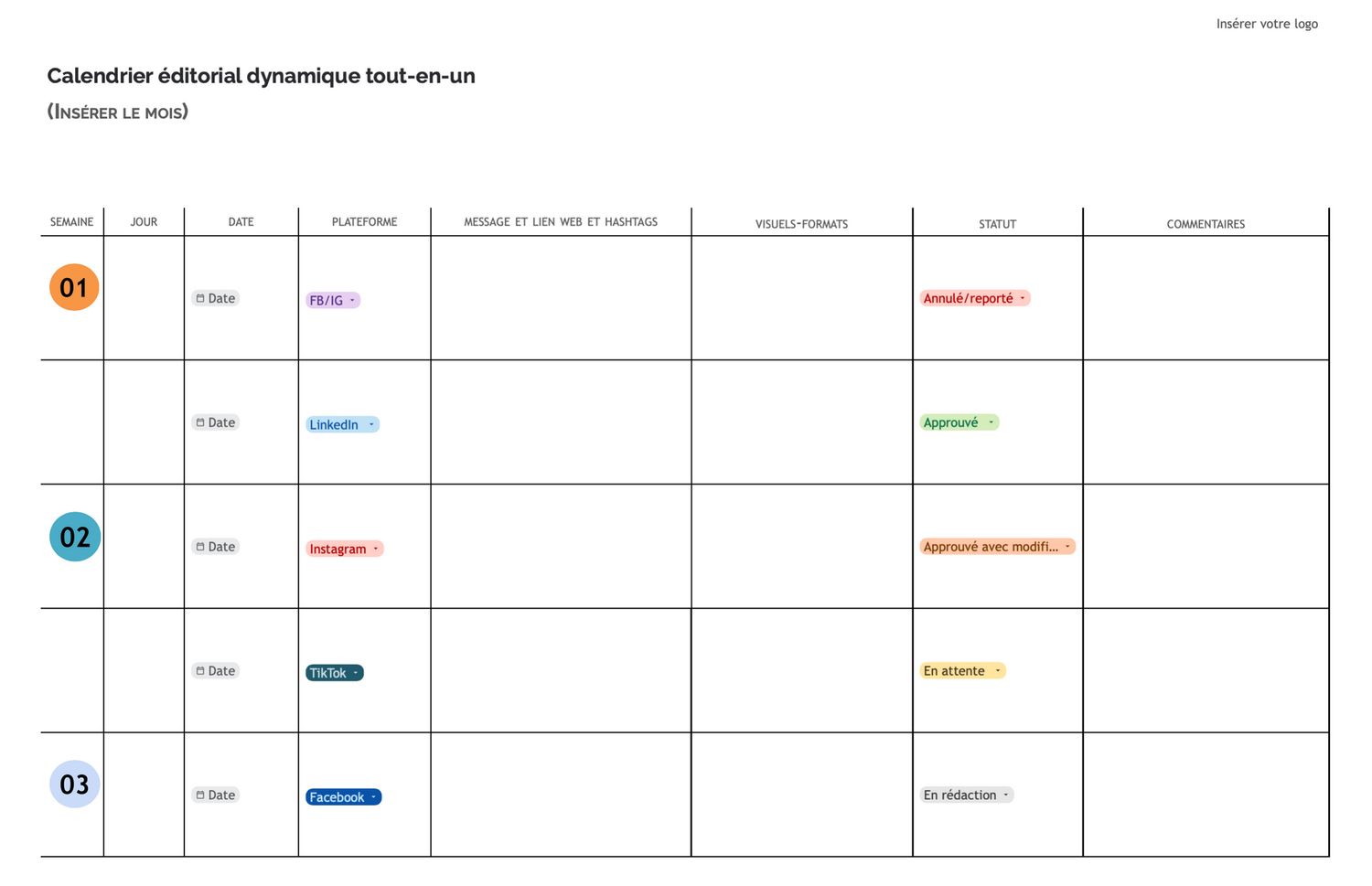 Calendrier éditorial Calendrier éditorial