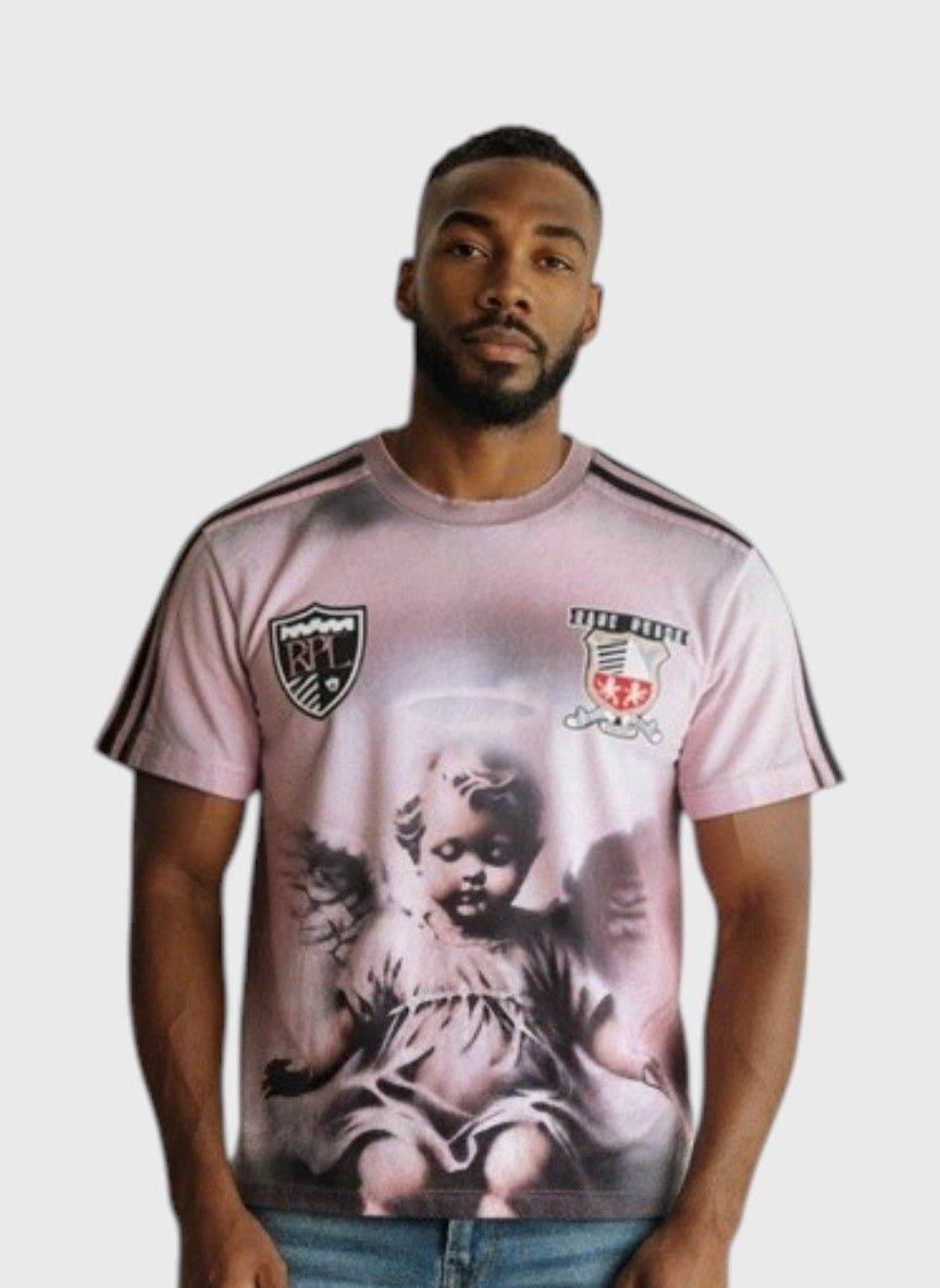 WASHED CUT &amp; SEW TEE W/ PATCHESDUST PINK