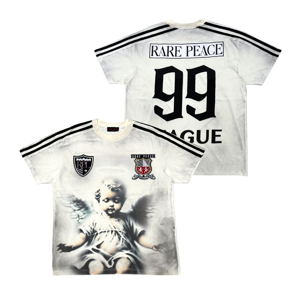 WASHED CUT &amp; SEW TEE W/ PATCHES CREAM
