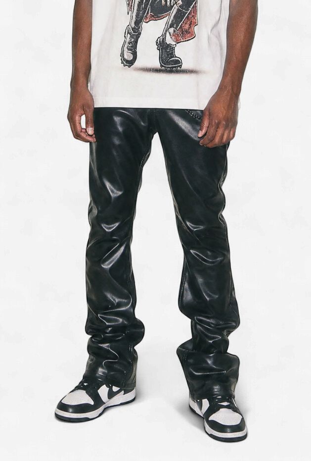 KND 3511 BASIC PU LEATHER STACKED PANTS