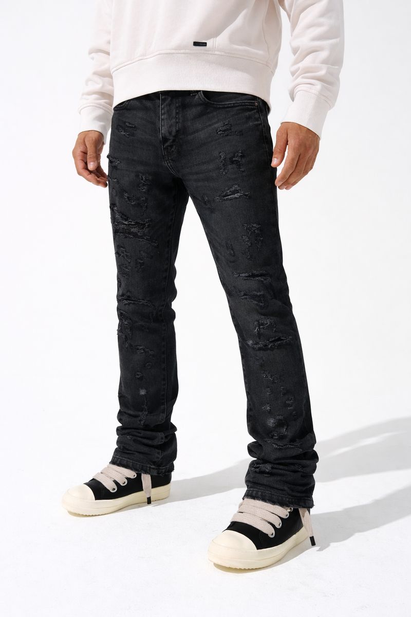 (DMT-1905 BLK) DAMATI STACKED DISTRESS STRETCH DENIM