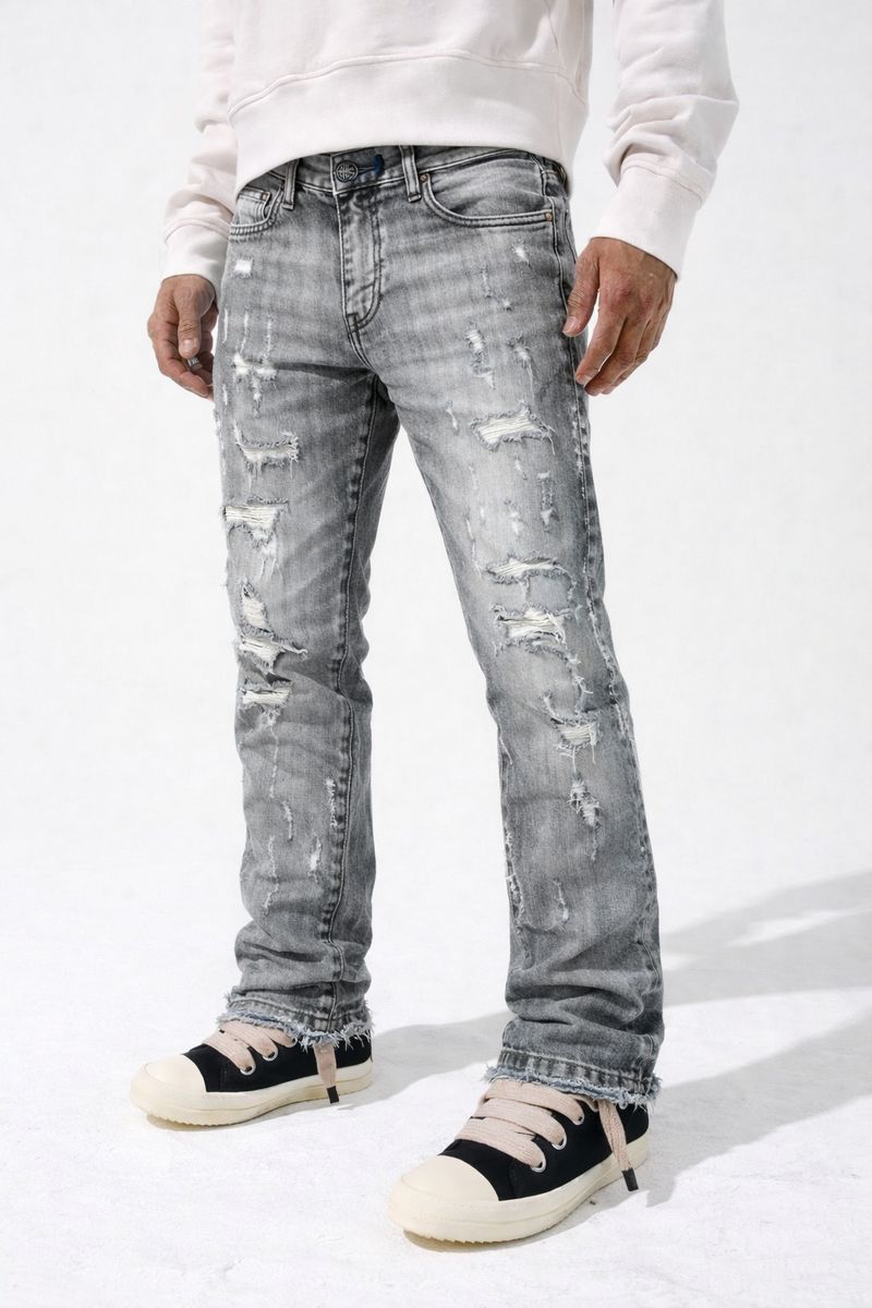 (DMT-1909 GRY) DAMATI STACKED DISTRESS STRETCH DENIM