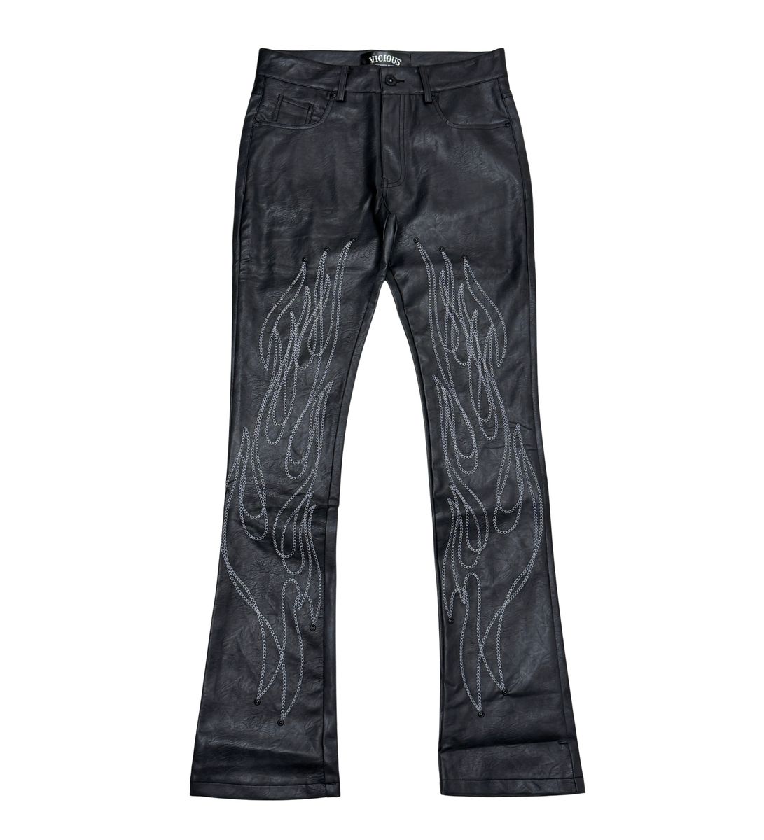 VEGEAN LEATHER FLAME FLARED DENIM