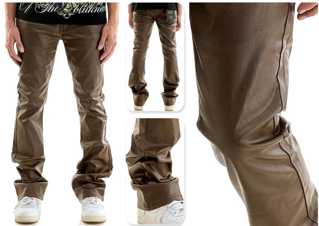 KNB3447 BROWN - BASIC WAXED PANTS