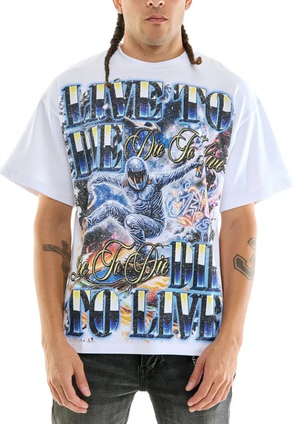 KNT138 WHITE - LIVE TO DIE T-SHIRT TOP
