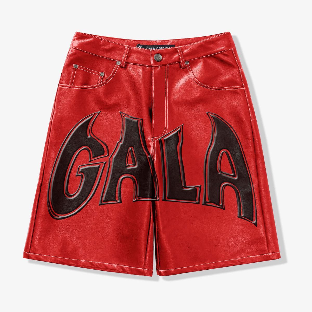 “FANGS” EMBOSSED LEATHER SHORTS (RED)