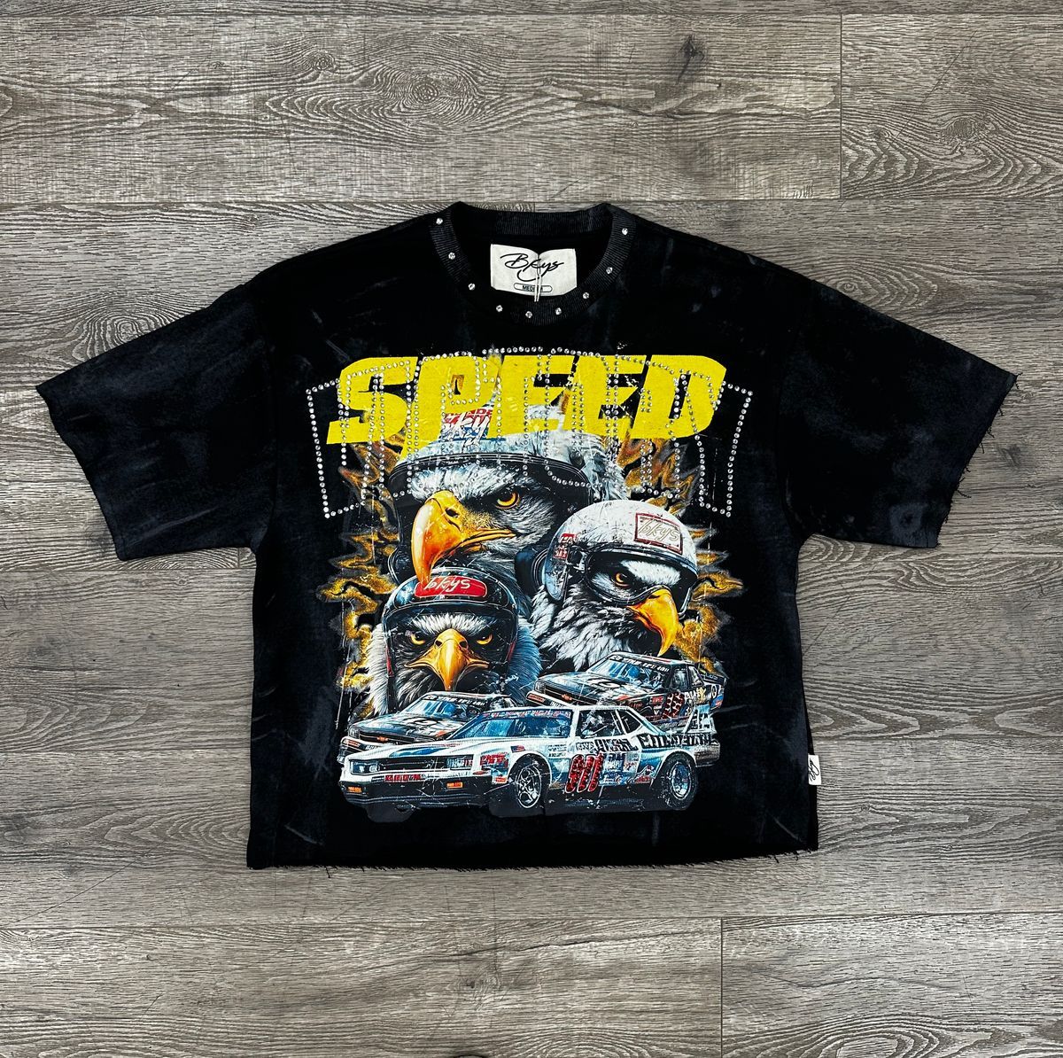 "SPEED" F-TERRY CROPPED T-SHIRT - BLACK