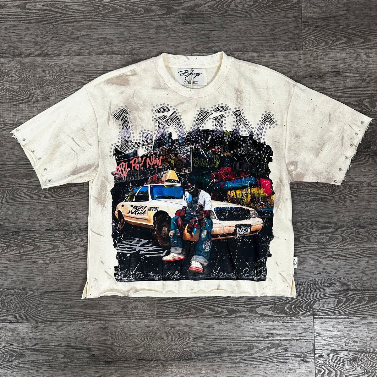 "LIVIN" F-TERRY CROPPED T-SHIRT -CREAM
