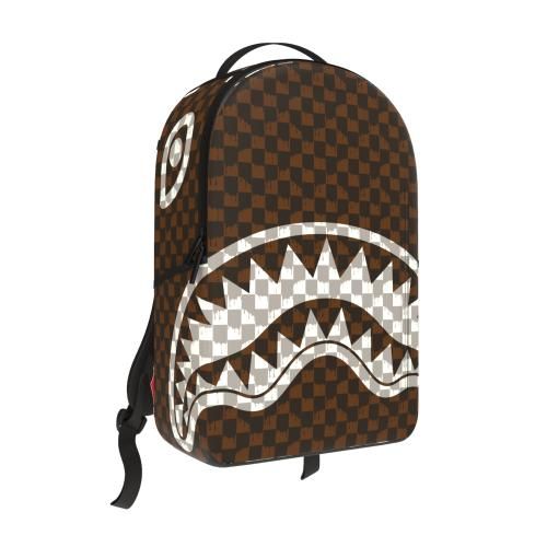 BROWN AND CREAM DRIP CHECK SHARK BACKPACK