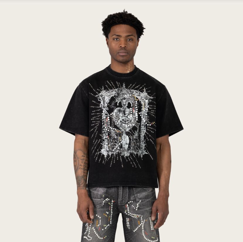 MEMENTO MORI STUDDED SS TEE- BLACK