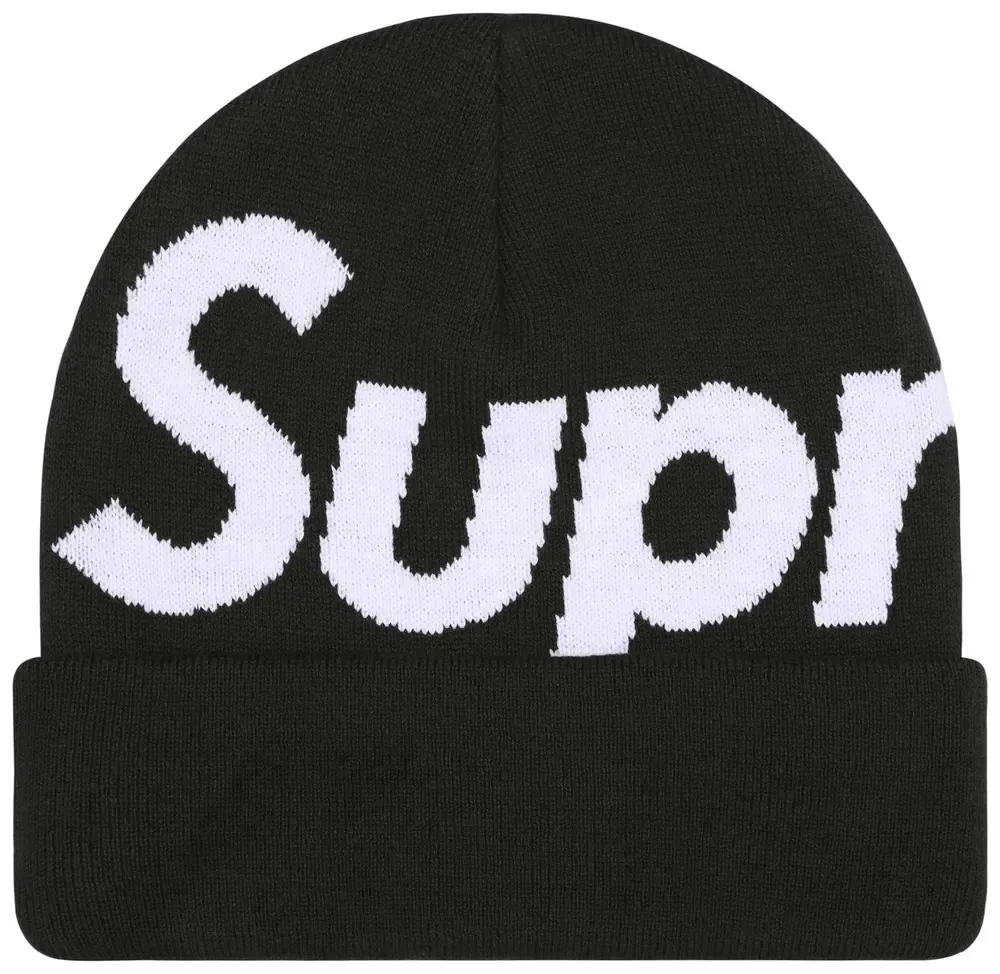 supreme big logo beanie - Black