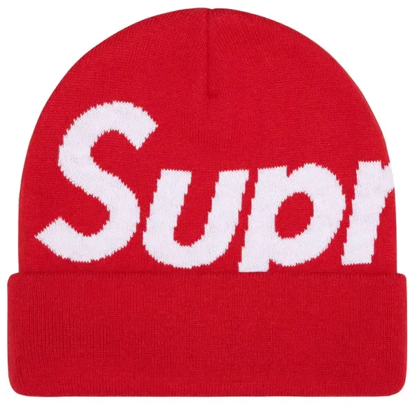 supreme big logo beanie - Red