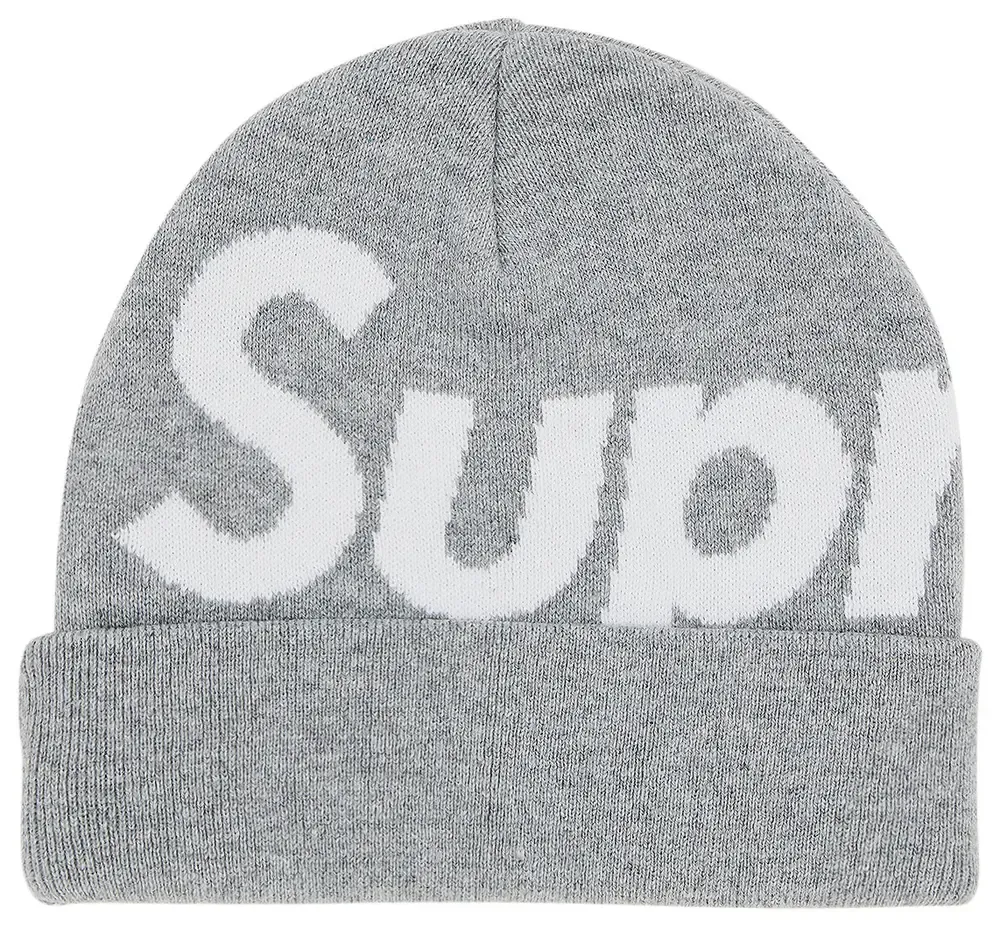 supreme big logo beanie - Grey
