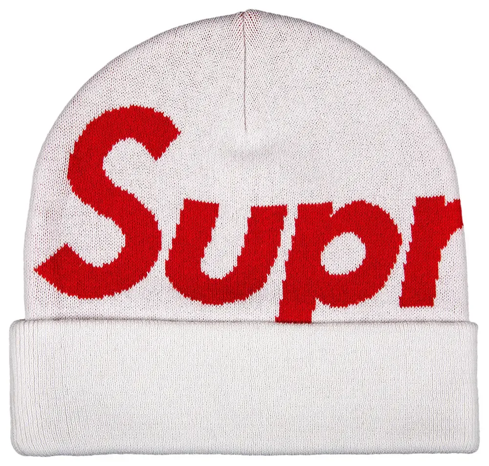 supreme big logo beanie - White