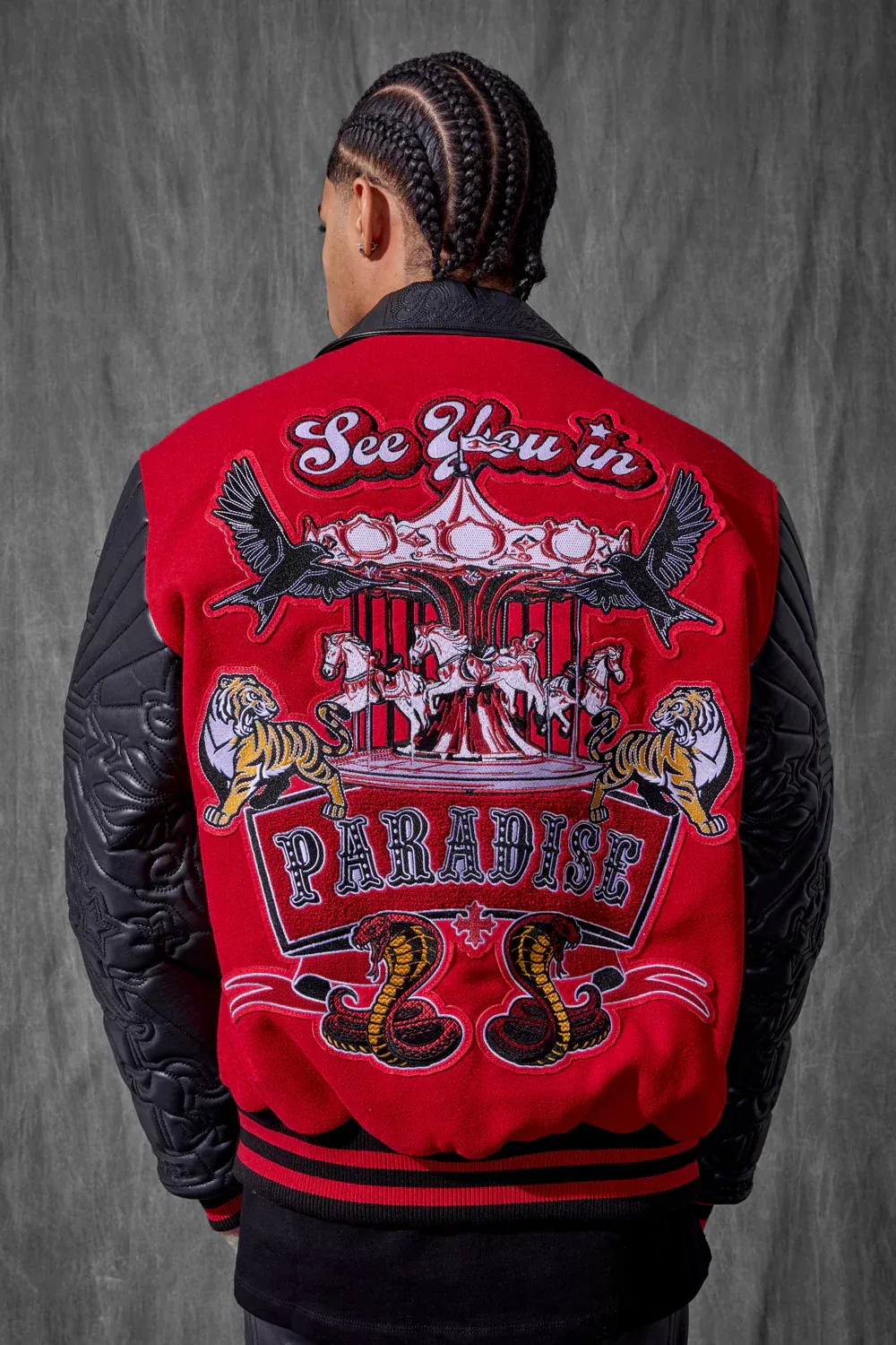 Smoke &amp; Mirrors Varsity Jacket (Bred)