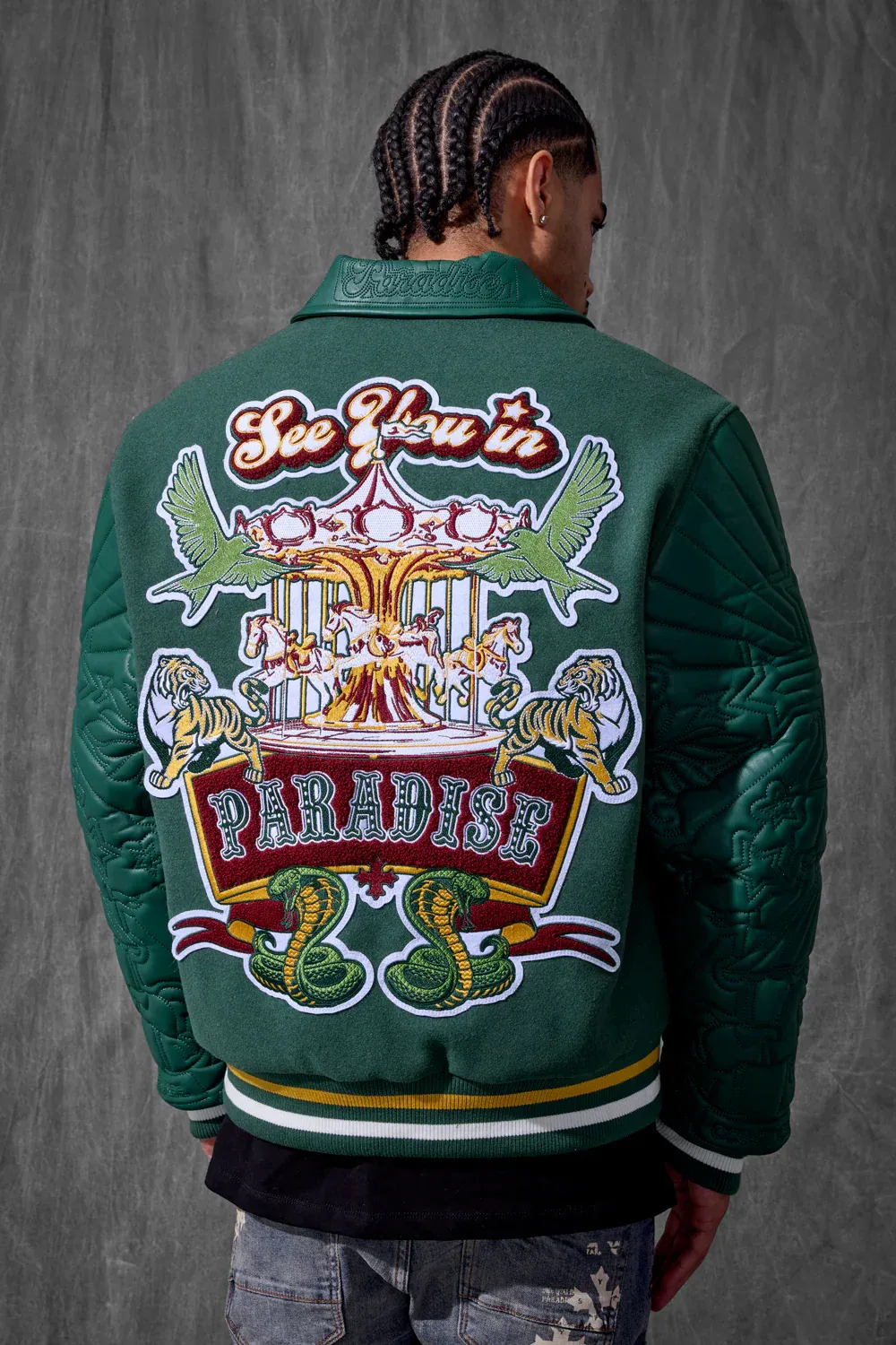 Smoke &amp; Mirrors Varsity Jacket (Dark Green)