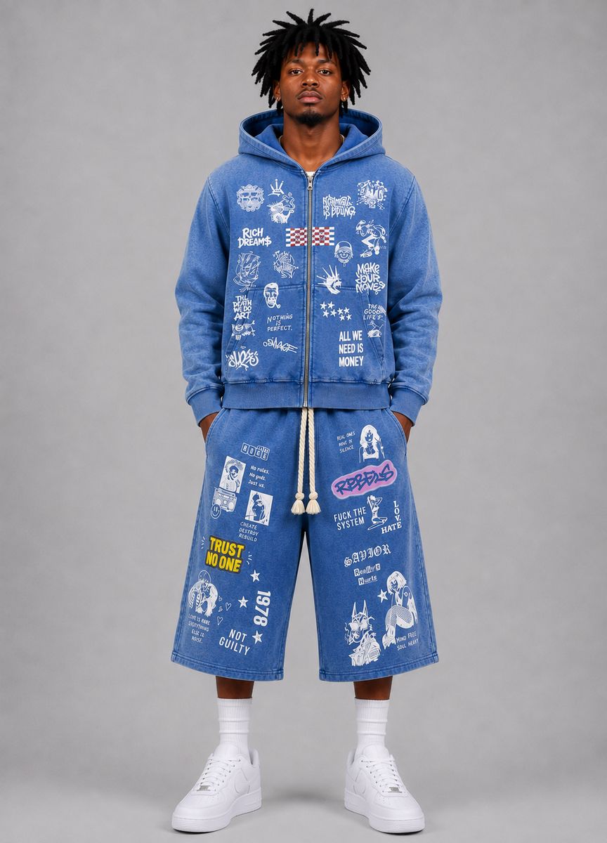 3 QUARTER SHORT SET - ICE BLUE