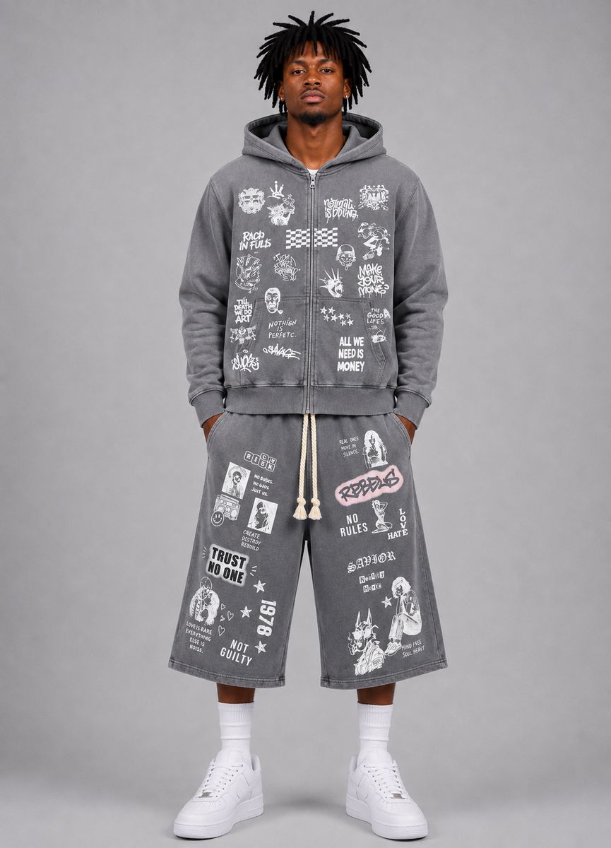 3 QUARTER SHORT SET - GREY